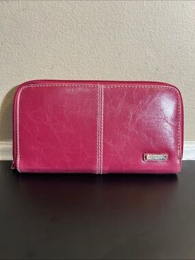 Rosetti Womens Wallet 7.25x4 Solid Pink Faux Leather Zip-Around Compartments
